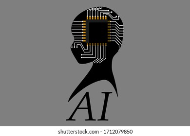 Artificial intelligence microchip on robot head.