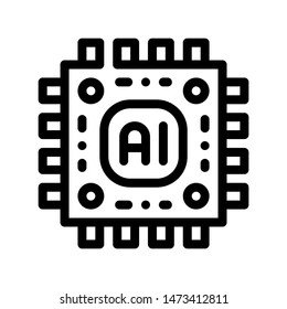 Artificial Intelligence Microchip Vector Sign Icon Thin Line. Artificial Intelligence Main Chip Processor Linear Pictogram. Technology Support, Cyborg, Internet System Contour Illustration