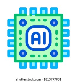 Artificial Intelligence Microchip Vector Sign Icon Thin Line. Artificial Intelligence Main Chip Processor Linear Pictogram. Technology Support, Cyborg, Internet System Contour Illustration