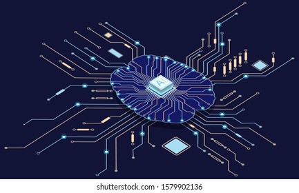 The artificial intelligence microprocessor on the circuit board. AI.
