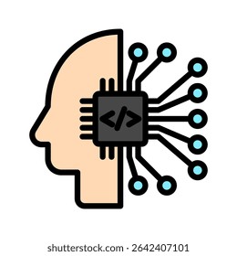 Artificial Intelligence mini illustration outline color icon, use for machine learning, education, technology industry, UI, UX kit, app and web development, digital or print.