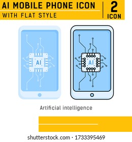Icono vector premium del teléfono móvil de inteligencia artificial con estilo plano aislado en fondo blanco de la colección de tecnología. Ilustración de vector plantilla de diseño de AI para todo el proyecto