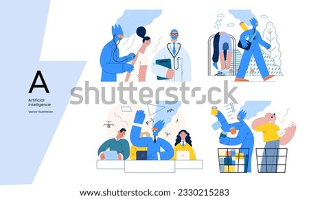 Artificial intelligence, modern flat vector concept illustrations of AI effectively replacing humans in they everyday life. Metaphor of AI advantage, superiority and dominance concept Stock photo © 