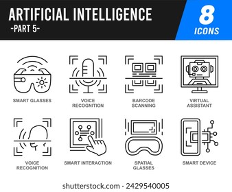 Artificial Intelligence Modern Icon Set, for Machine Learning, and Robotics