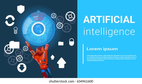 Artificial Intelligence Modern Robot Brain Technology Flat Vector Illustration