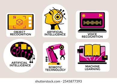 Artificial Intelligence Modern Technologies Illustration Sticker and Emblem Set