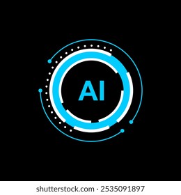 Inteligencia artificial Tecnología moderna Automatización de IA Proceso de trabajo Diseño de Vector. AI Elementos futuristas circulares Ilustración vectorial de diseño de bucle blanco y azul sobre fondo negro.