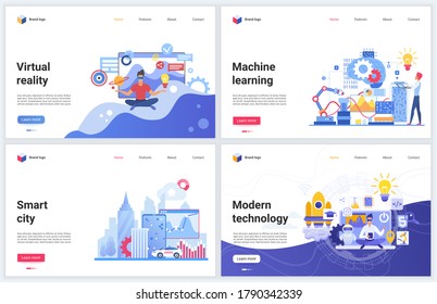 Artificial intelligence modern technology vector illustrations. Creative concept interface website design, banners with flat cartoon innovation in education, ai tech futuristic services for smart city