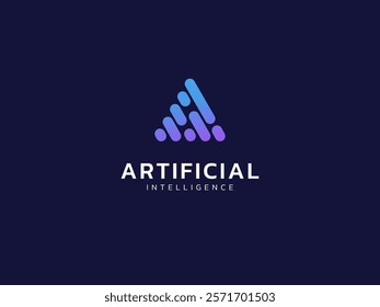 Artificial intelligence with Movement lines in Triangle shape technology Analysis logo vector design concept. AI technology logotype symbol for advance technology, ui, identity, new tech, automation.