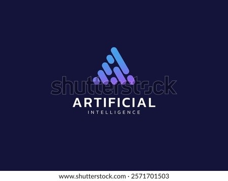 Artificial intelligence with Movement lines in Triangle shape technology Analysis logo vector design concept. AI technology logotype symbol for advance technology, ui, identity, new tech, automation.