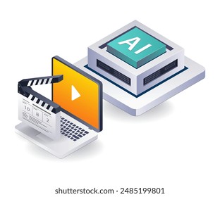 Artificial Intelligence in Movie Making isometric illustration