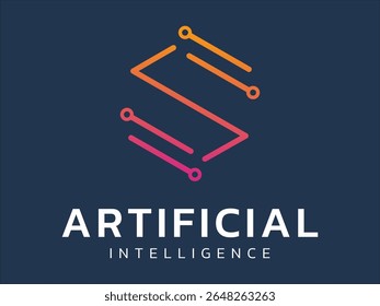 Artificial intelligence with movment network lines hexagon technology Analysis logo vector design concept. AI technology logotype symbol for advance technology, ui, identity, robotic,  website.