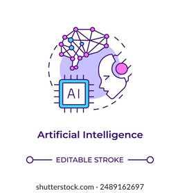 Artificial intelligence multi color concept icon. Cognitive computing. Machine learning technology. Robotics. Round shape line illustration. Abstract idea. Graphic design. Easy to use in article