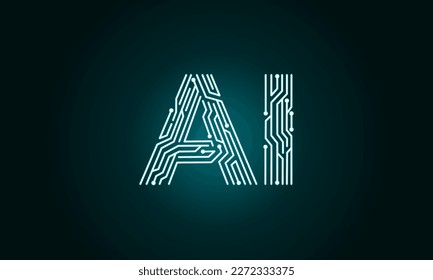 Logo del neón de inteligencia artificial. Aprendizaje automático, aprendizaje profundo. Ilustración vectorial.