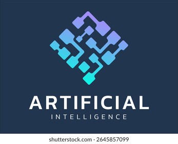 Artificial intelligence with network of cube square Technology Analysis logo vector design concept. AI technology logotype symbol for advance technology, tech company, identity, robotic, ui, website.
