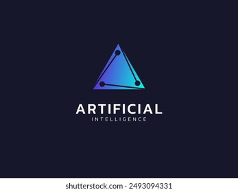 Inteligencia artificial con líneas de red superpuestas en tecnología de Formas geométricas Triángulo Diseño de logo de análisis de Vector. Símbolo de logotipo de la tecnología de IA para tecnología avanzada, interfaz de usuario, identidad.