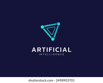 Artificial intelligence with network lines Triangle Geometric shapes technology Analysis logo vector design concept. AI technology logotype symbol for advance technology, ui, identity, new tech, robot