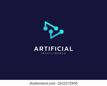 Artificial intelligence with network lines Triangle Geometric technology Analysis logo vector design concept. AI technology logotype symbol for advance technology, tech company, identity, ui, new tech