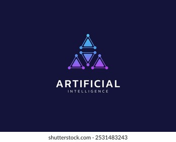 Inteligência artificial com linhas de rede Triângulo triplo molda tecnologia Análise logotipo vetor conceito de design. Símbolo de logotipo de tecnologia de IA para tecnologia avançada, ui, identidade, nova tecnologia, robótica