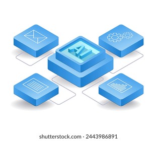 Artificial intelligence network management flat isometric 3d illustration