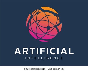 Artificial intelligence with network Sphere Movement Technology Analysis logo vector design concept. AI technology logotype symbol for advance technology, tech company, identity, ui, innovation, robot