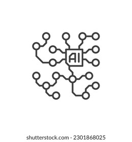 Concepto de red de inteligencia artificial contorno icono simple o símbolo vectorial de IA