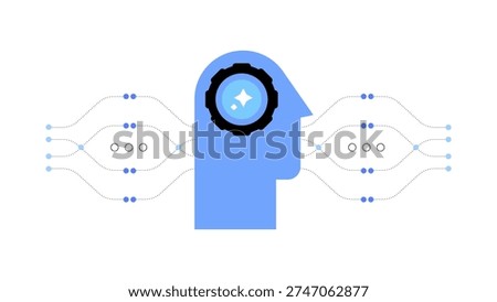 Artificial intelligence and neural connections. Machine thinking processes. Abstract flow chart. Flat illustration. Vector file.