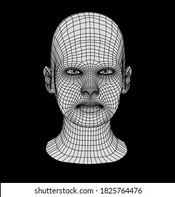 Artificial Intelligence and Neural network concept. 3D human face structure made of grid.