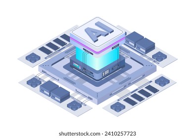 Artificial Intelligence Neural Network future technology concept isometric flat vector design.