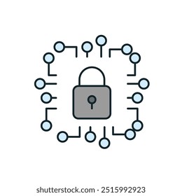 Rede neural de inteligência artificial protegendo dados com cadeado