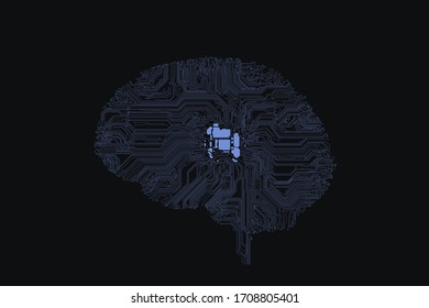 Artificial intelligence, neural networks in the form of chips, computer brain in the form of a human brain, detailed concept