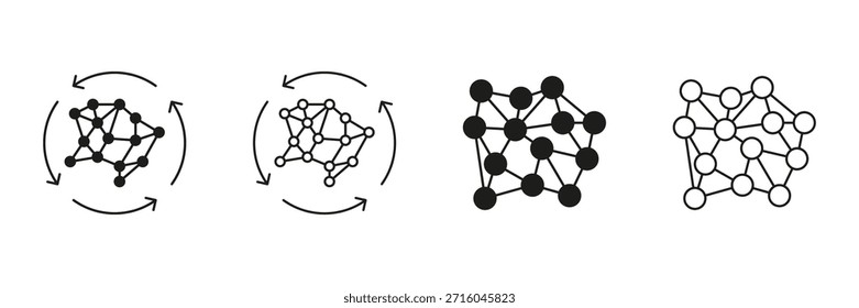 Artificial Intelligence Neural Networks Line and Solid Icon Set. Cognitive Systems, Machine Learning and Data Processing Symbol Collection. Isolated Vector Illustration.