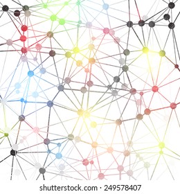 Artificial intelligence neuron cell structure. Neural AI network illustration. Polygonal molecular structure of brain neurotransmitters. Vector background
