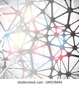 Artificial intelligence neuron cell structure. Digital neural AI network illustration. Polygonal molecular structure of brain neurotransmitters. Vector background