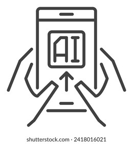 Inteligencia artificial en Smartphone in Hands vectorial AI icono de concepto o inicio de sesión en línea delgada