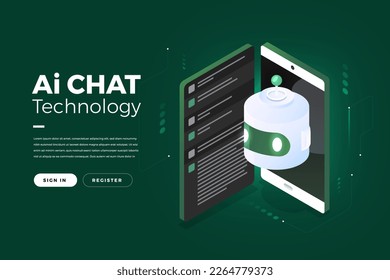 Artificial Intelligence open chat. AI conversation with robot and machine learning.Vector illustration. 