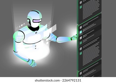 Artificial Intelligence open chat. AI conversation with robot and machine learning.Vector illustration. 