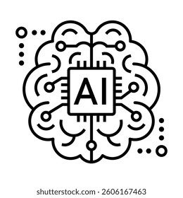 Artificial intelligence outline icon. AI technology vector illustration. Digital brain with chip and circuit. Machine learning