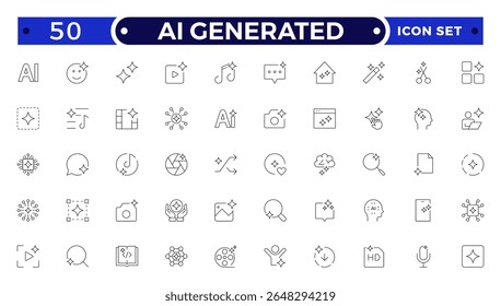 Artificial intelligence Outline icon set. featuring chat, magic, sparkle, stars, prompt, AI, creativity and ai generated icons minimal thin line web icon set. Outline icons collection. 

