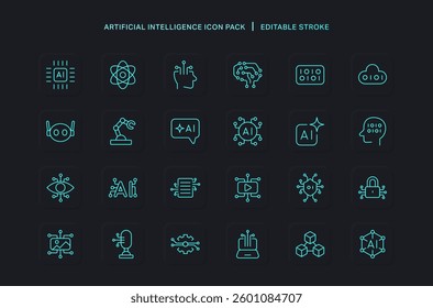 Artificial Intelligence Outline Neumorphism Icon Set Technology App Semiconductor Machine Learning Automation Assistant Data Analysis AI Generate Assistant Innovation and Digital Transformation