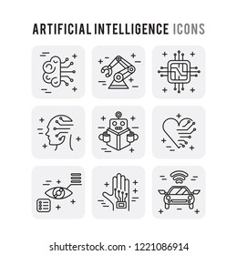 Artificial Intelligence Outline Set Icons Thin Style Pictogram Minimalist