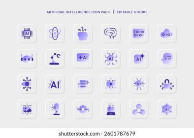 Artificial Intelligence Outline Stroke Gradient Minimal Icon Set Neumorphism Technology App Semiconductor Machine Learning Assistant Data Analysis AI Generate Assistant Innovation Cyber Futuristic