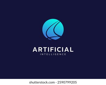Artificial intelligence with overlapping Abstract curved lines in Circle Technology Analysis logo vector design concept. AI technology logotype symbol for advance technology, tech company, identity.