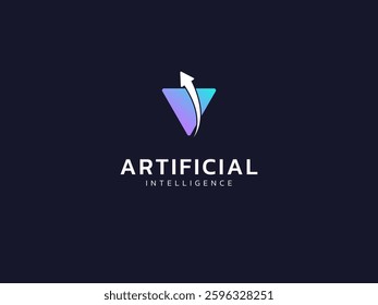 Artificial intelligence with overlapping curved Growth arrow in triangle shape technology Analysis logo vector design concept. AI technology logotype symbol for advance tech, tech company, identity.