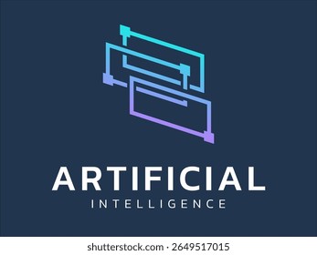 Artificial intelligence with overlapping isometric rectangle Network lines technology Analysis logo vector design concept. AI technology logotype symbol for advance tech, tech company, identity, ui.