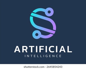Artificial intelligence with overlapping letter s chainlink network lines twisted infinity technology logo vector design concept. AI technology logotype symbol for advance technology, ui, new ttech. 