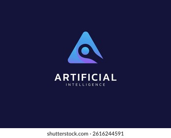 Artificial intelligence with overlapping network lines in Triangle Geometric Technology Analysis logo vector design concept. AI technology logotype symbol for advance technology, tech company, ui.