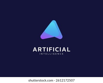 Artificial intelligence with overlapping rounded Triangle arrow shapes technology Analysis logo vector design concept. AI technology logotype symbol for advance technology, tech company, identity, ui.
