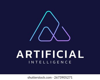Artificial intelligence with overlapping rounded Triangles slim lines technology Analysis logo vector design concept. AI technology logotype symbol for advance technology, ui, identity, automation.