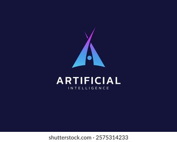 Artificial intelligence with overlapping Triangle shapes technology Analysis logo vector design concept. AI technology logotype symbol for advance technology, tech company, ui, robotic, web, identity.